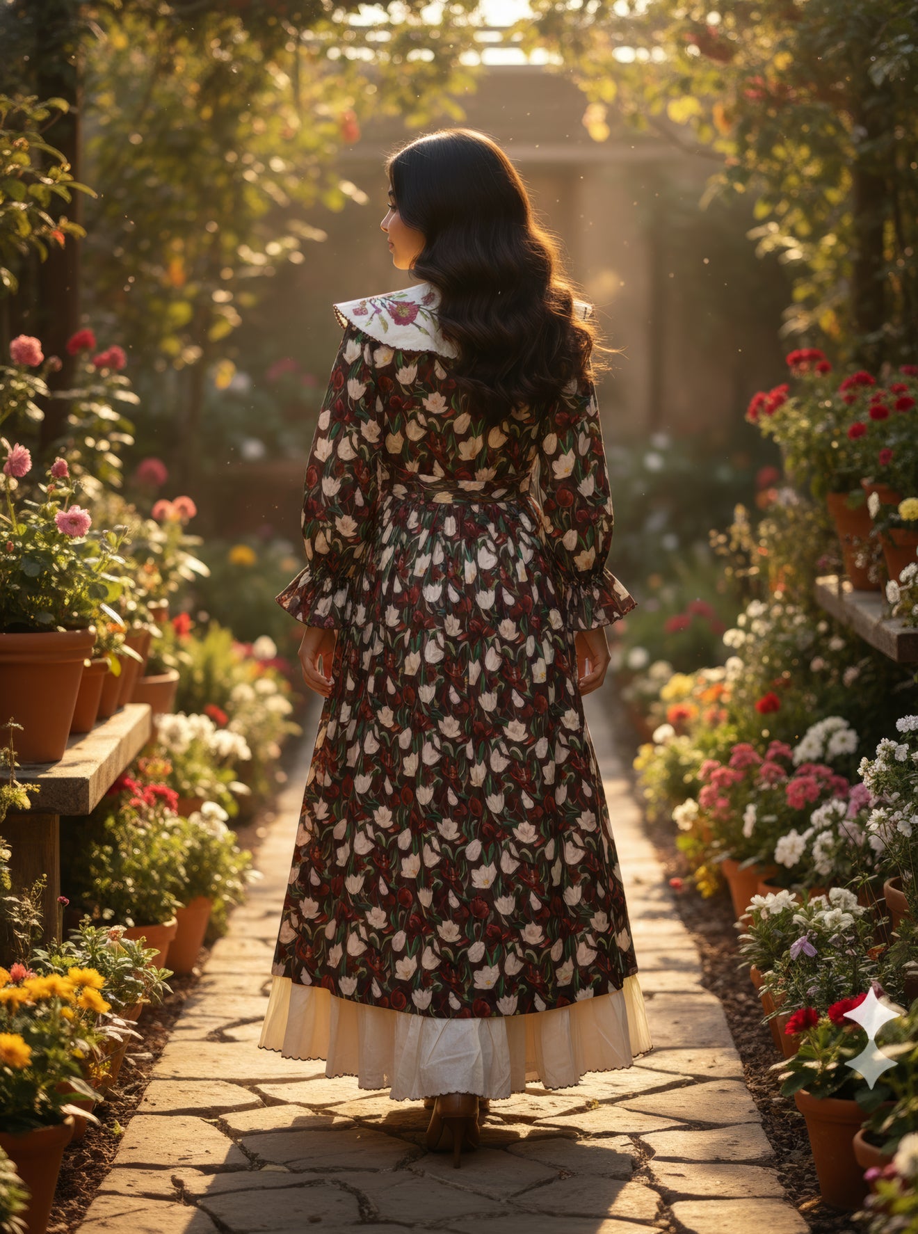 فستان قطن مع تطريز ودمج الساده