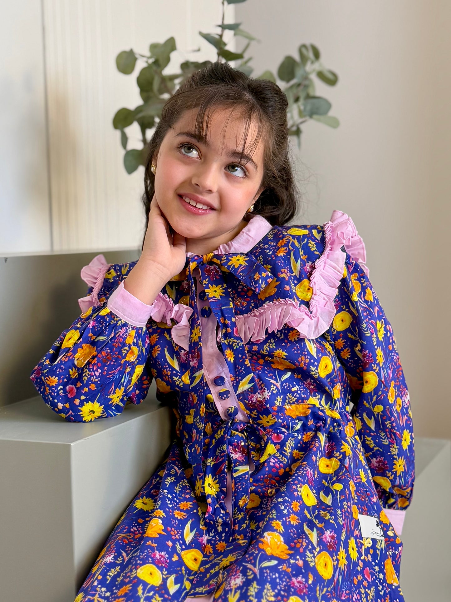 فستان قطن مع دمج السادة