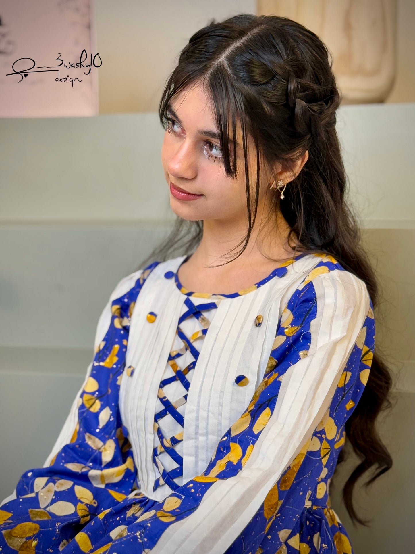 فستان قطن مع دمج السادة