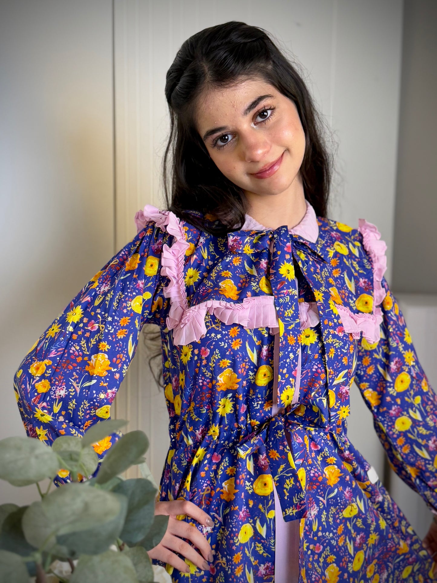 فستان قطن مع دمج السادة