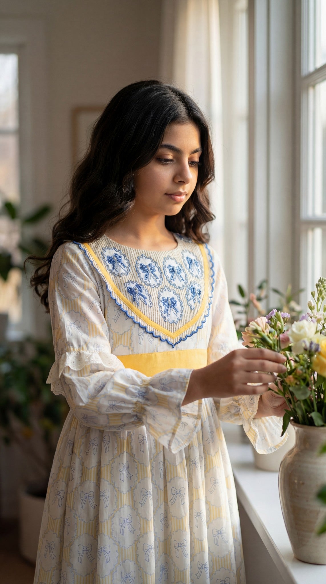 فستان قطن مع تطريز وشك