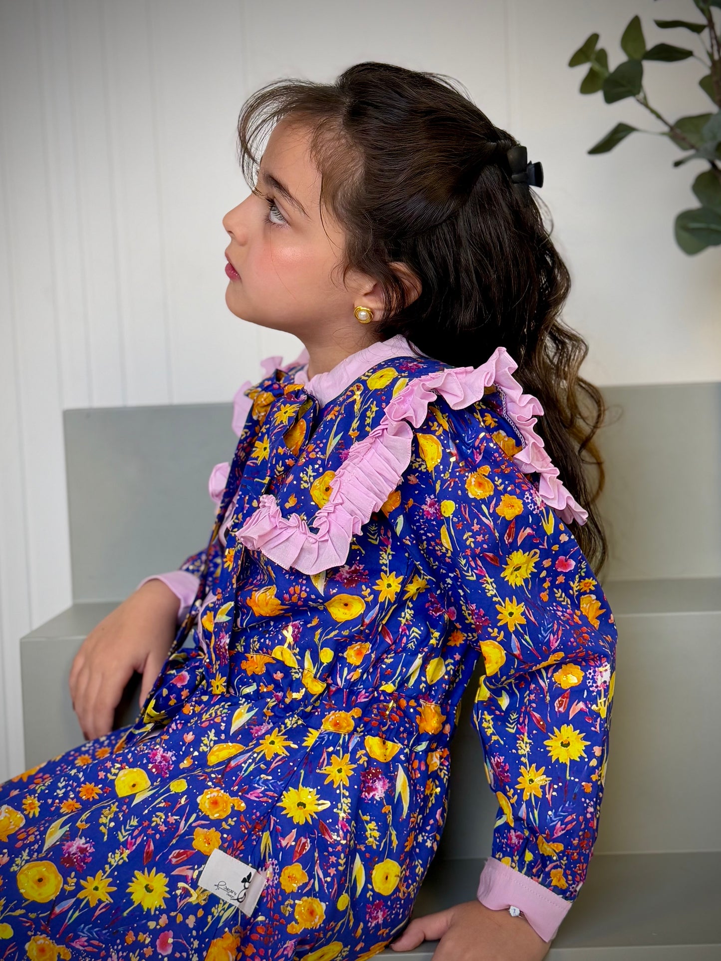 فستان قطن مع دمج السادة