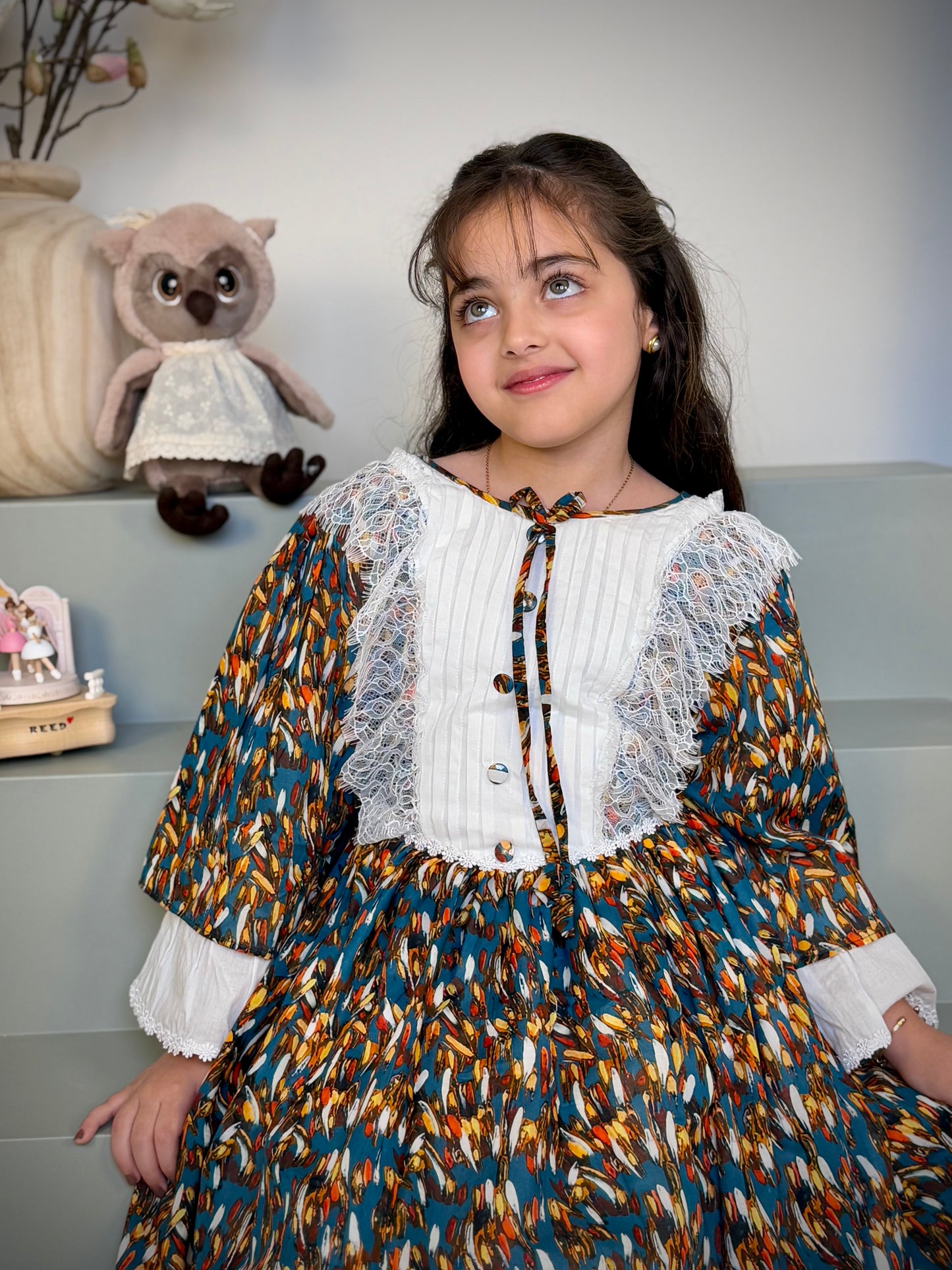 فستان قطن مع دمج السادة