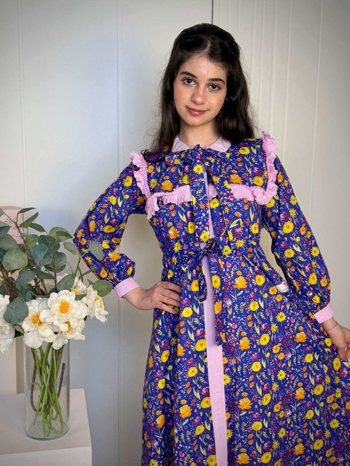 فستان قطن مع دمج السادة