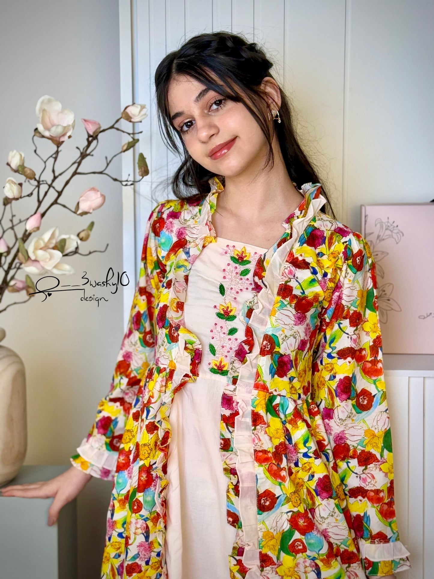 فستان قطن مع تطريز وشك