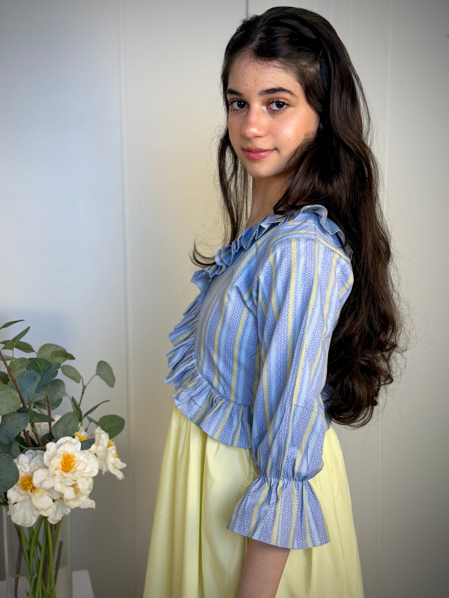 فستان قطن مع دمج السادة