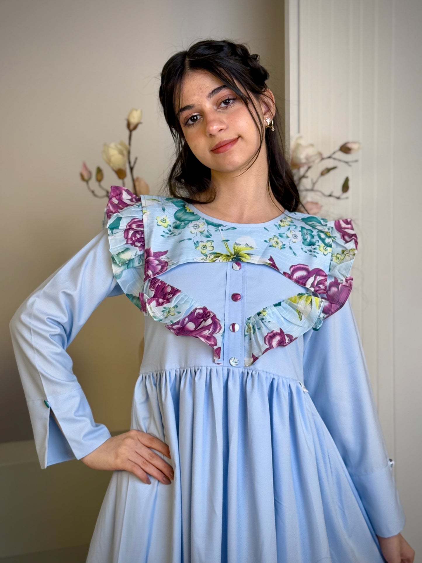 فستان قطن مع دمج السادة