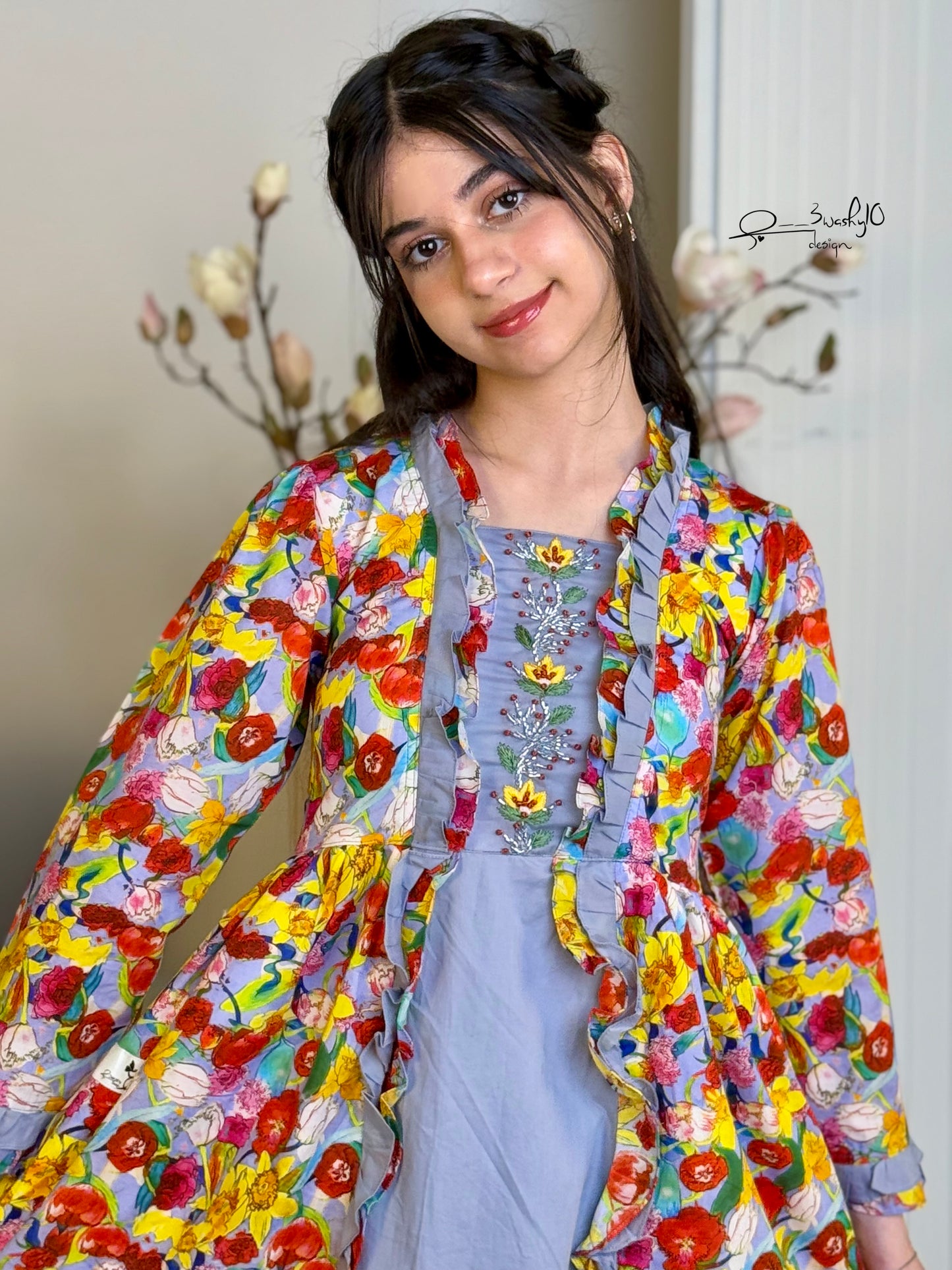 فستان قطن مع تطريز وشك