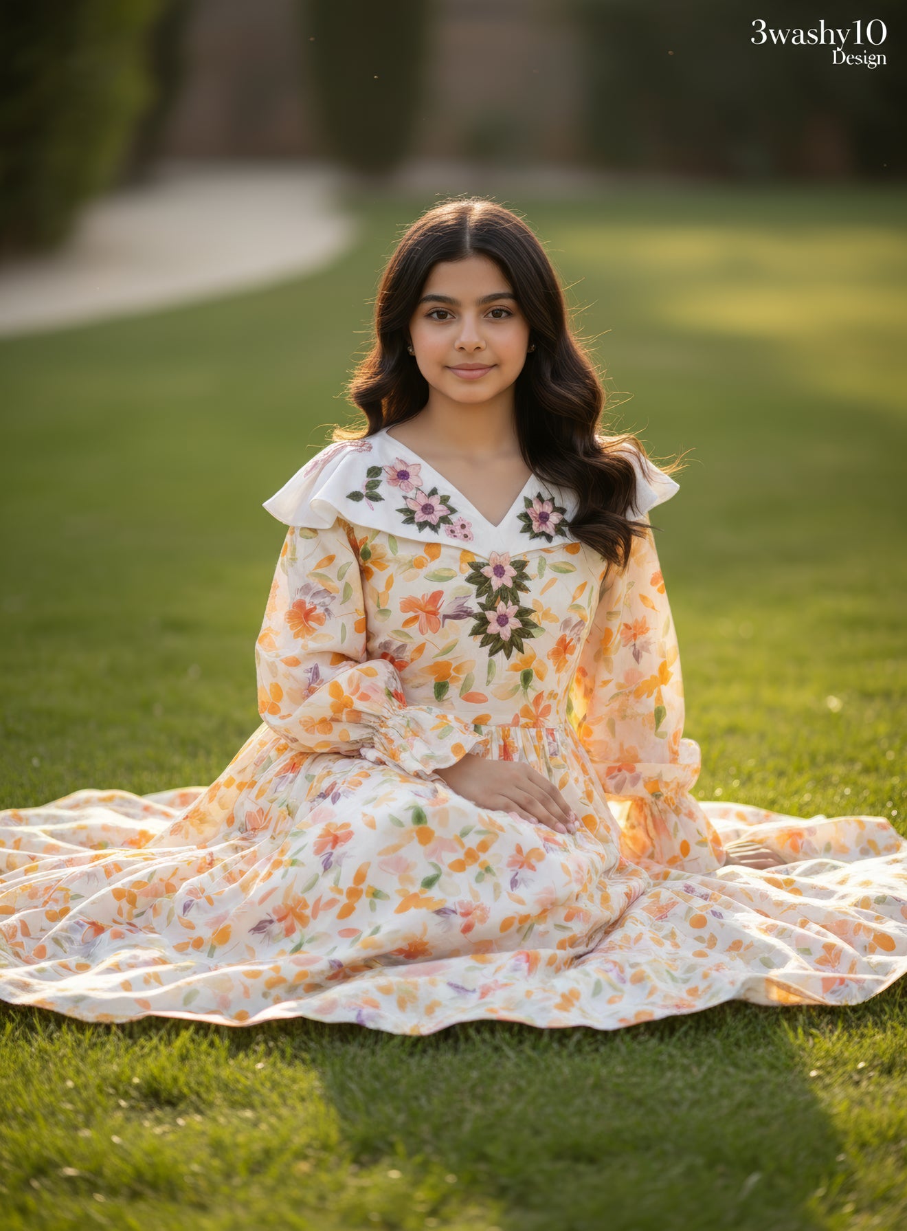 فستان قطن مع تطريز ودمج الساده