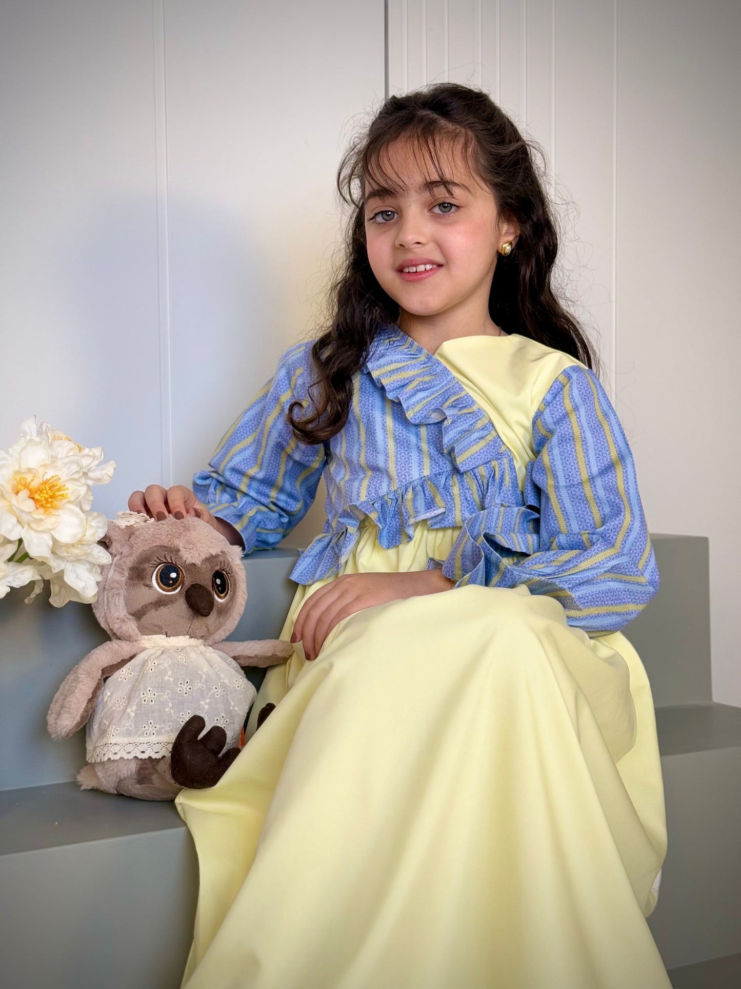 فستان قطن مع دمج السادة