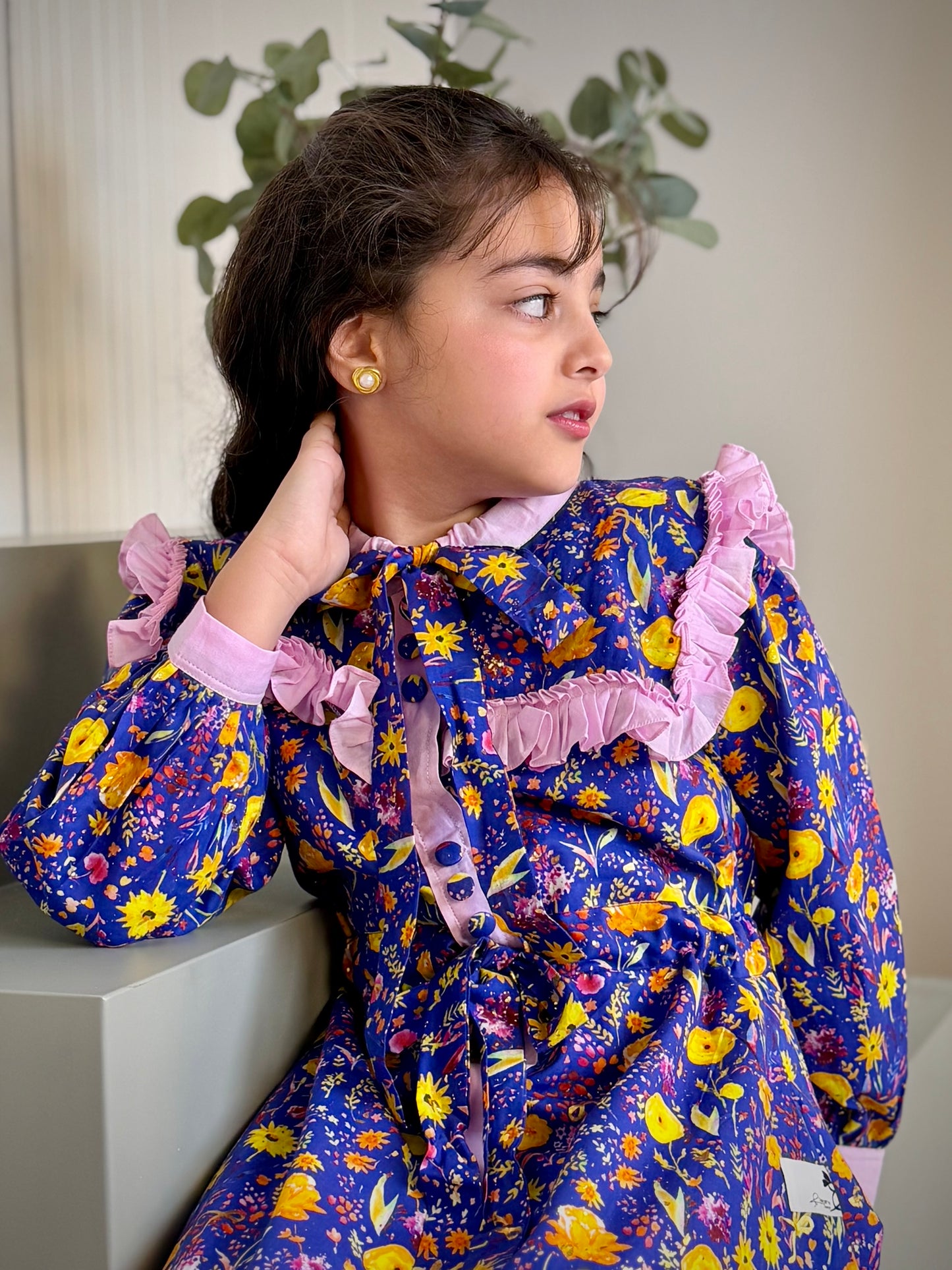 فستان قطن مع دمج السادة