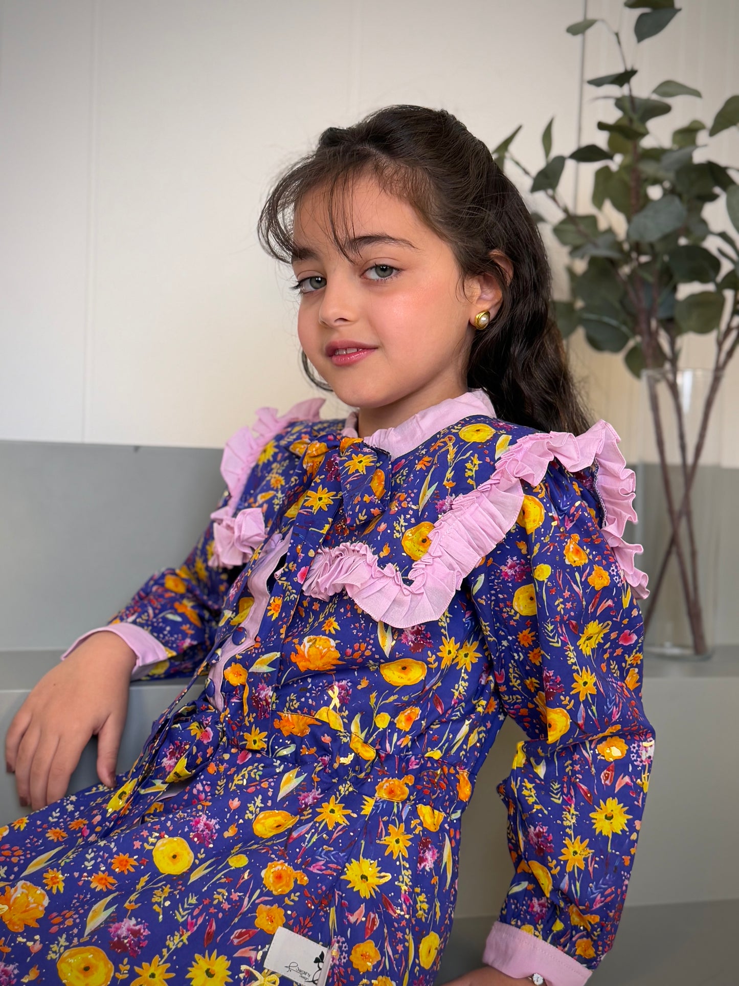 فستان قطن مع دمج السادة