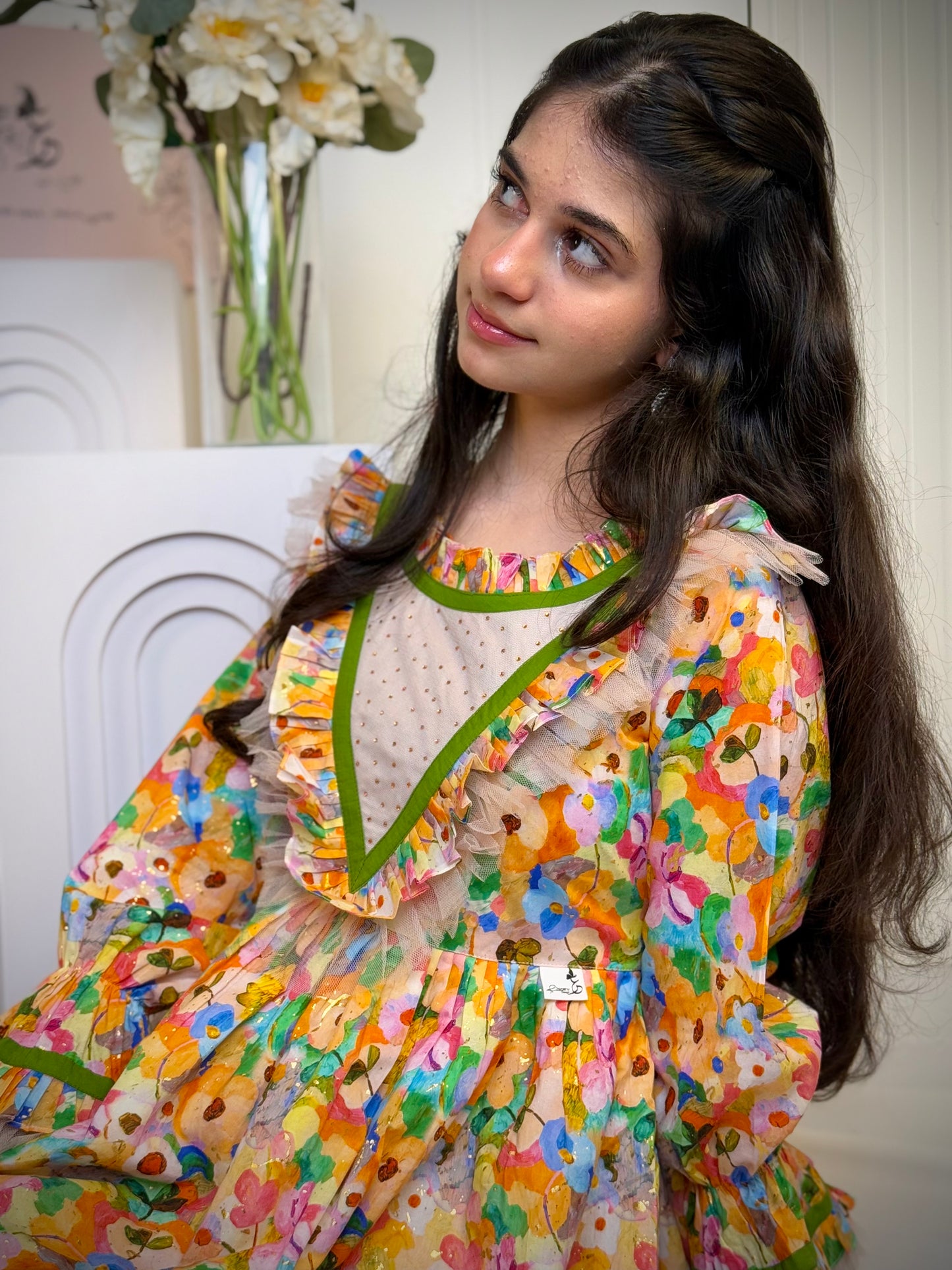 فستان قطن مع دمج السادة