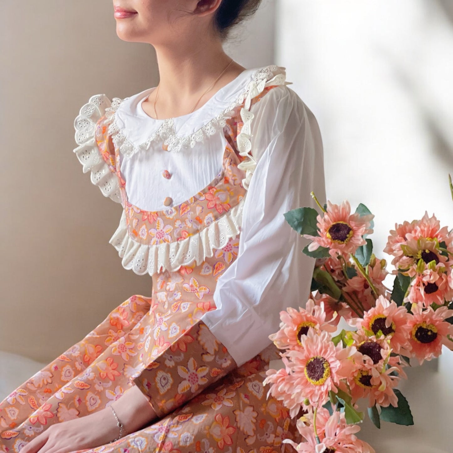 فستان قطن مع دمج السادة