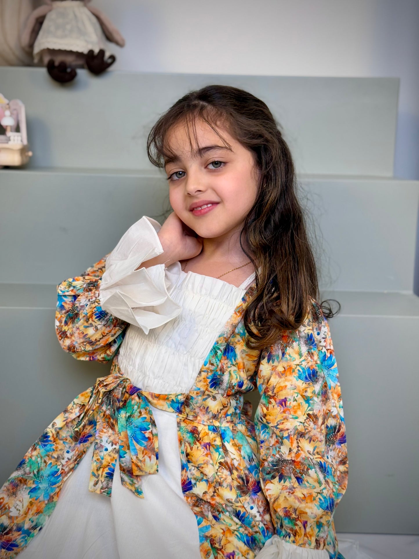 فستان قطن مع دمج السادة