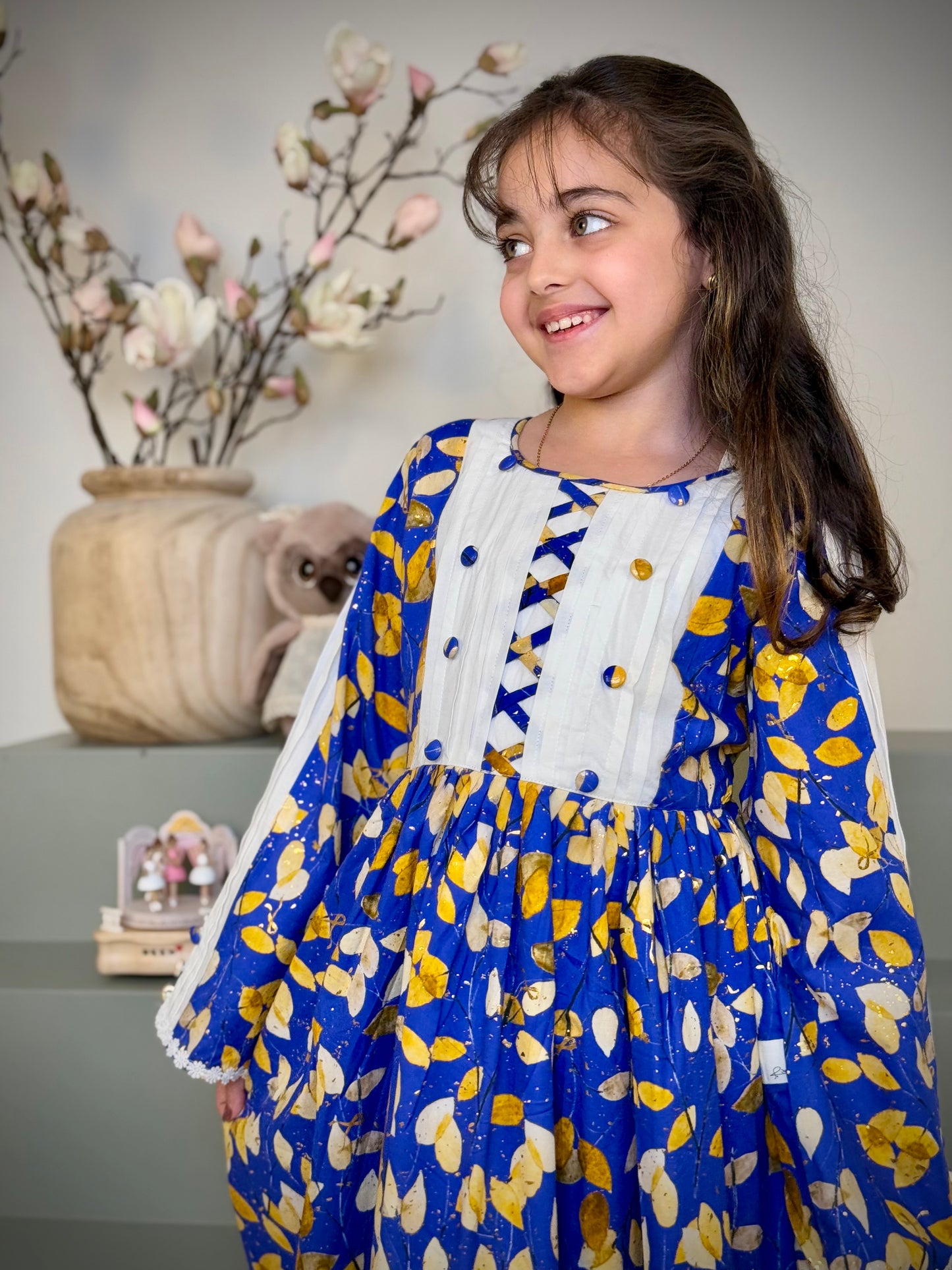 فستان قطن مع دمج السادة