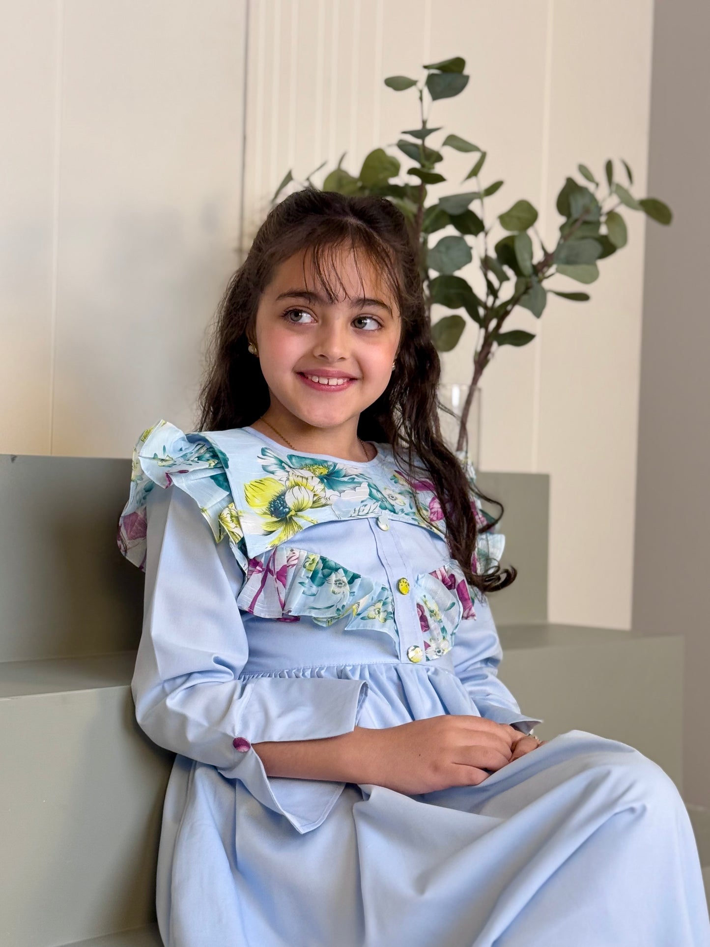 فستان قطن مع دمج السادة