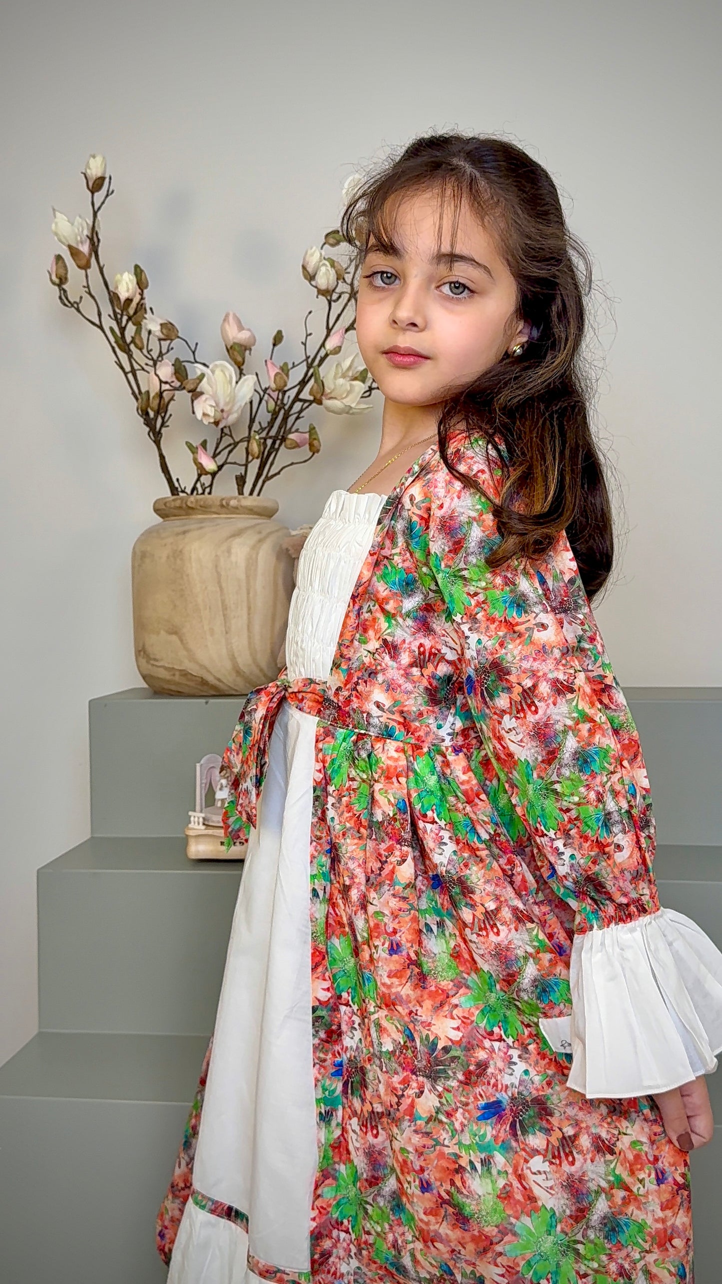 فستان قطن مع دمج السادة