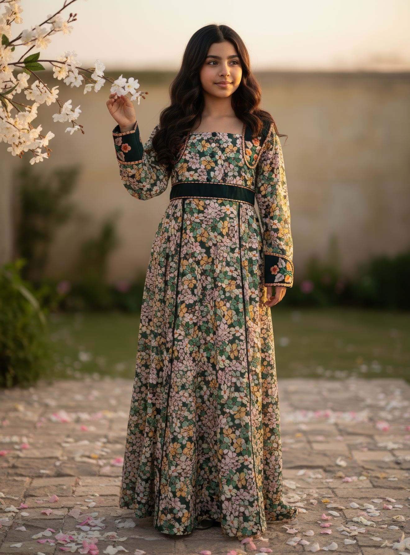 فستان قطن مع تطريز ودمج الساده