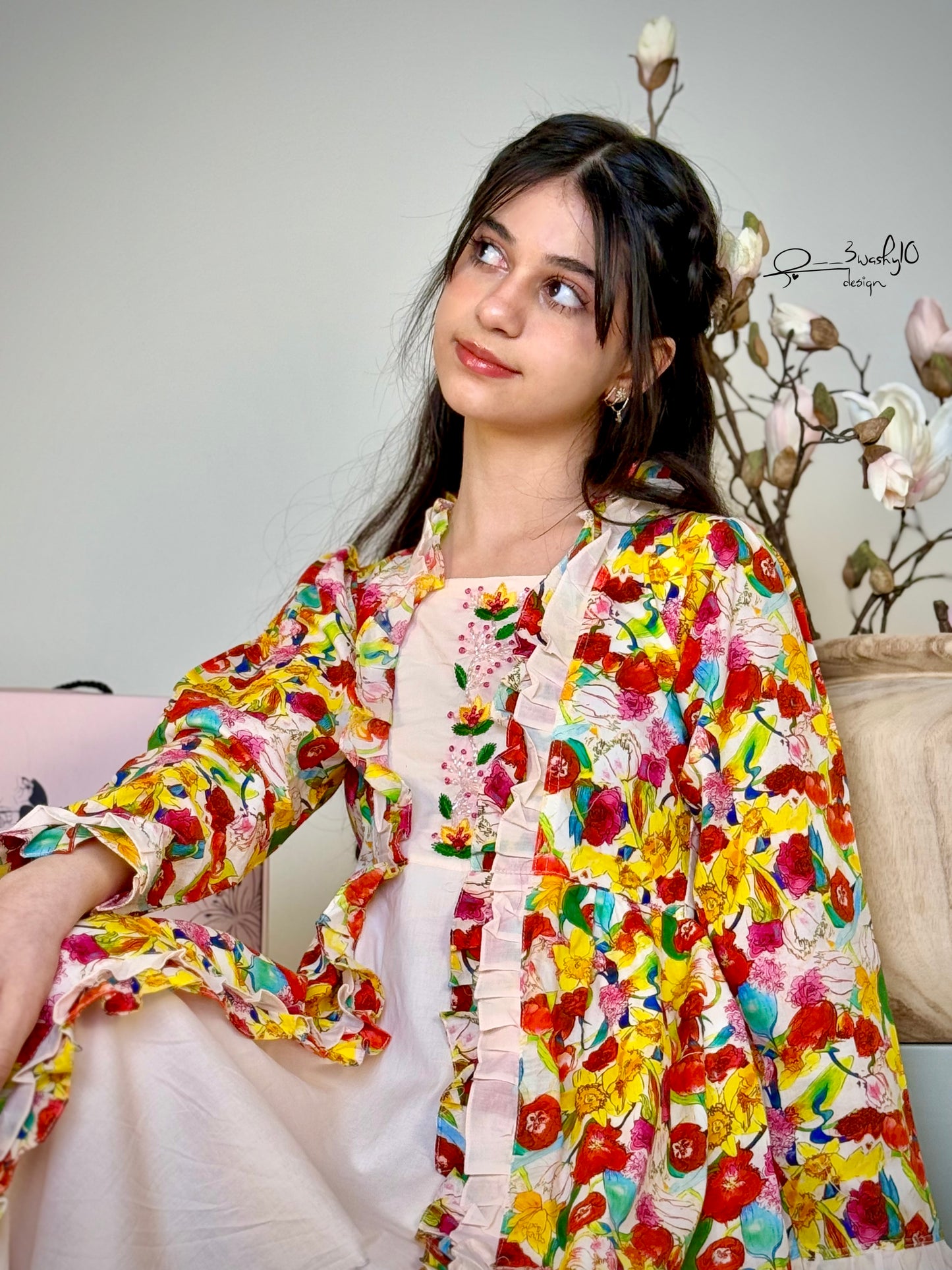 فستان قطن مع تطريز وشك