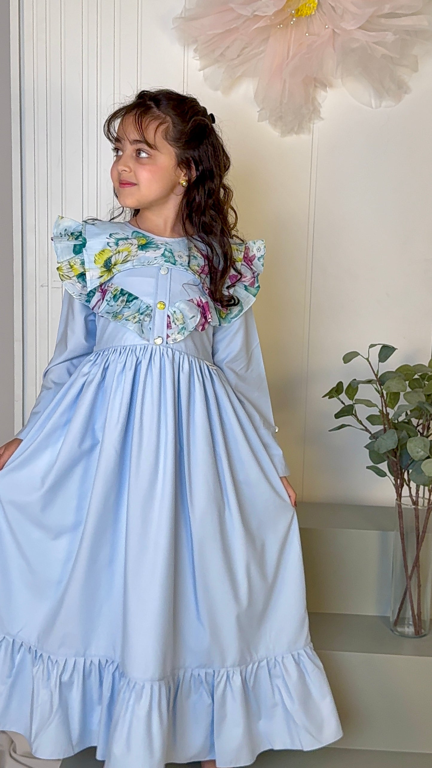 فستان قطن مع دمج السادة