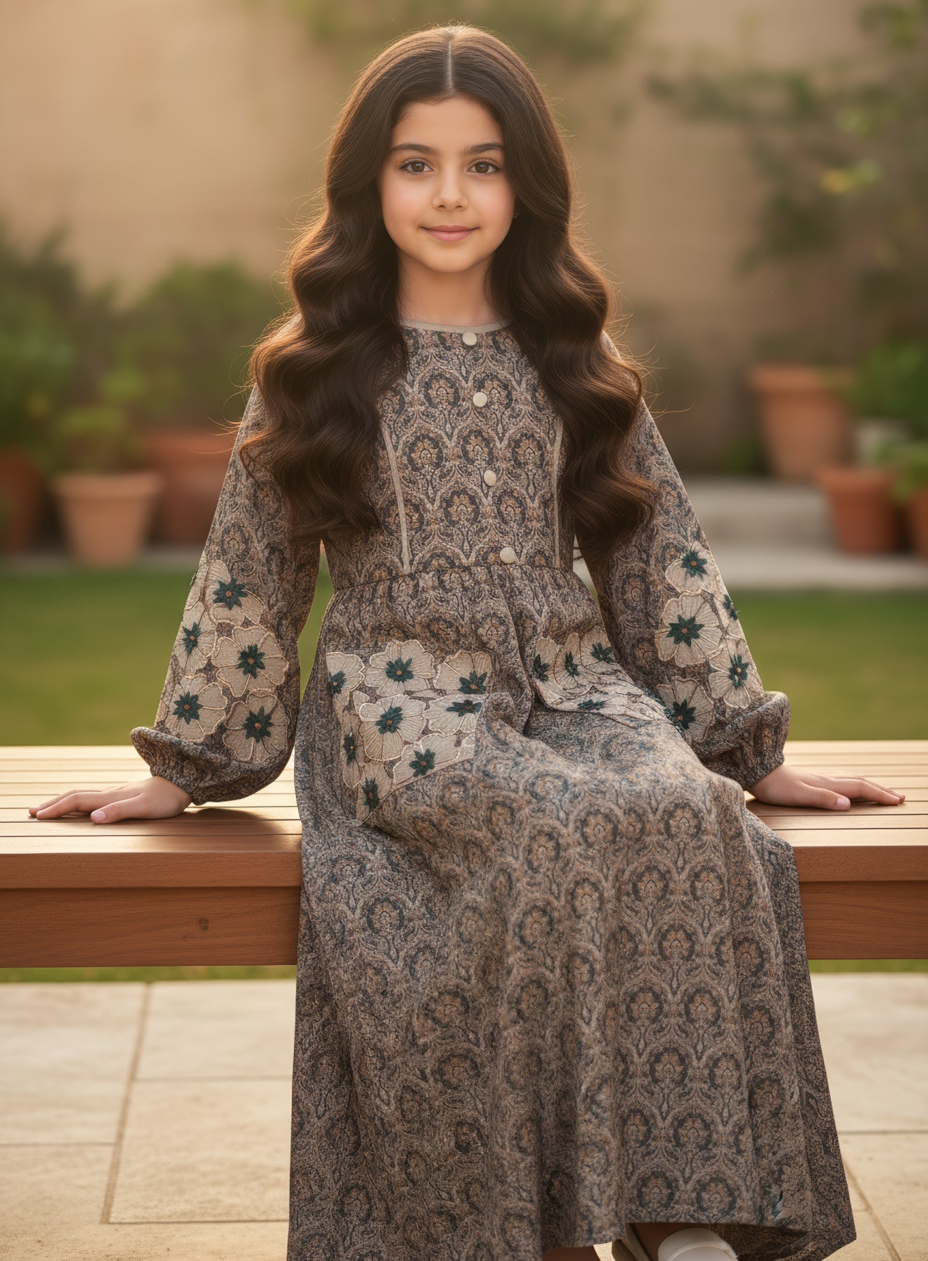 فستان قطن مع تطريز ودمج الساده