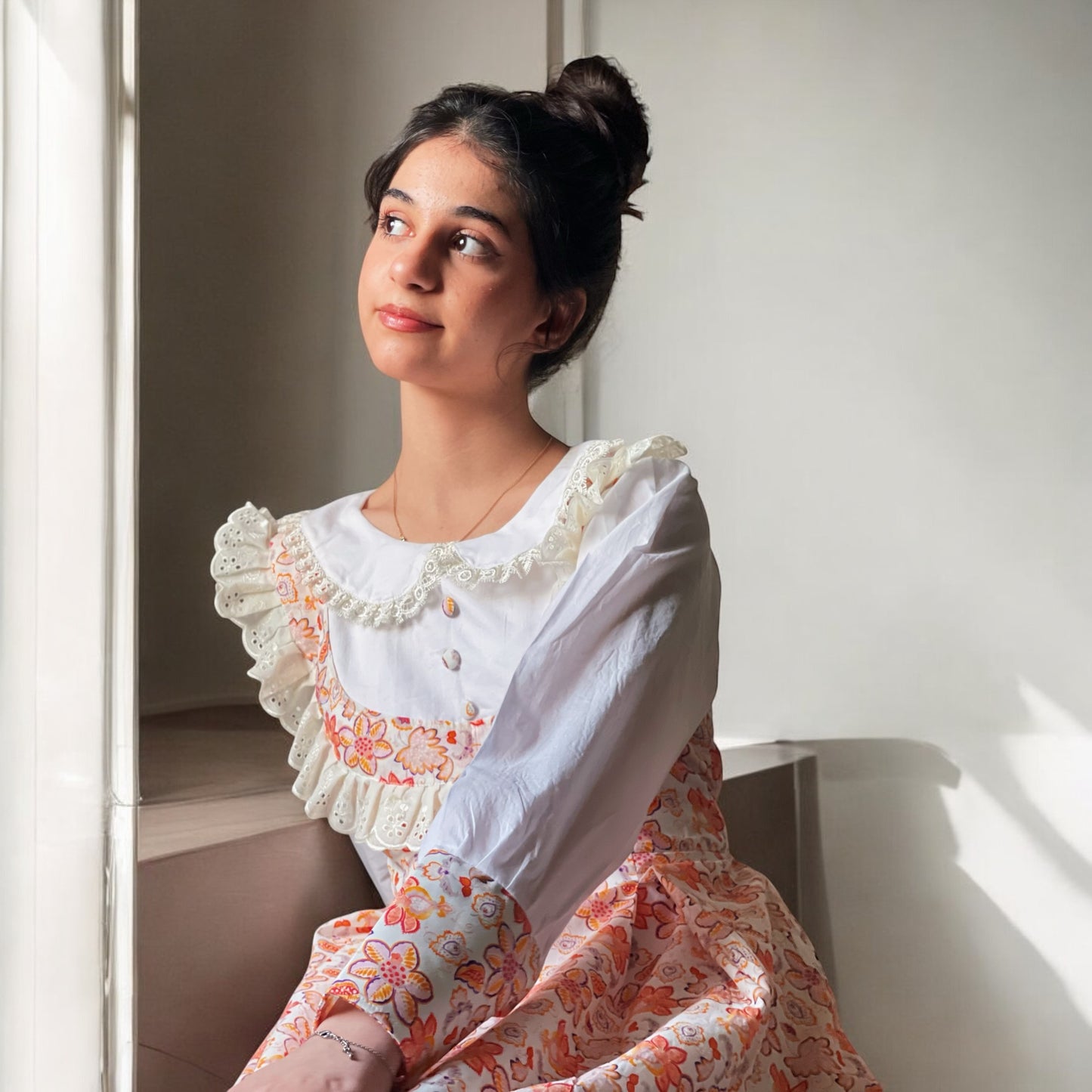 فستان قطن مع دمج السادة