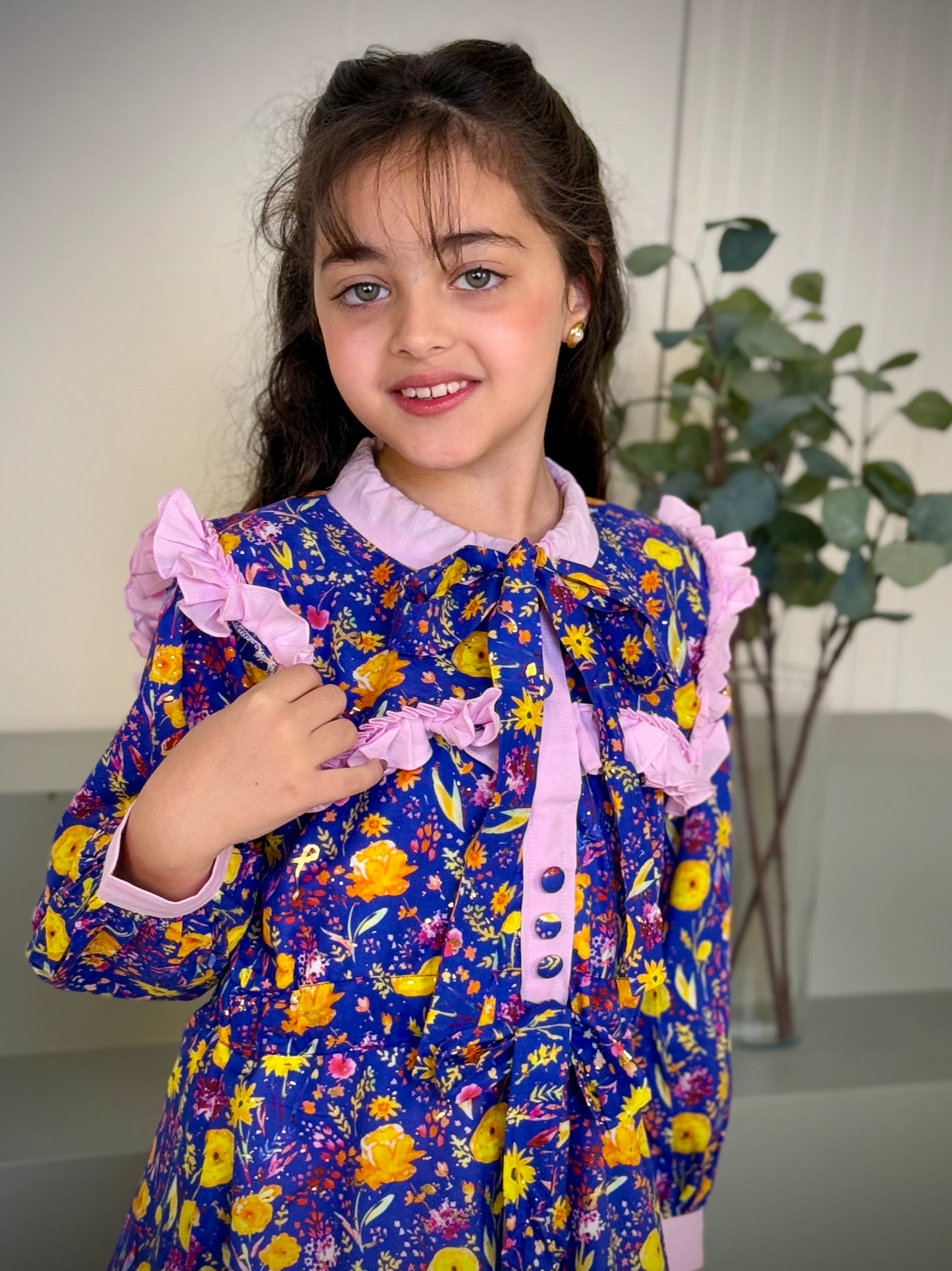 فستان قطن مع دمج السادة