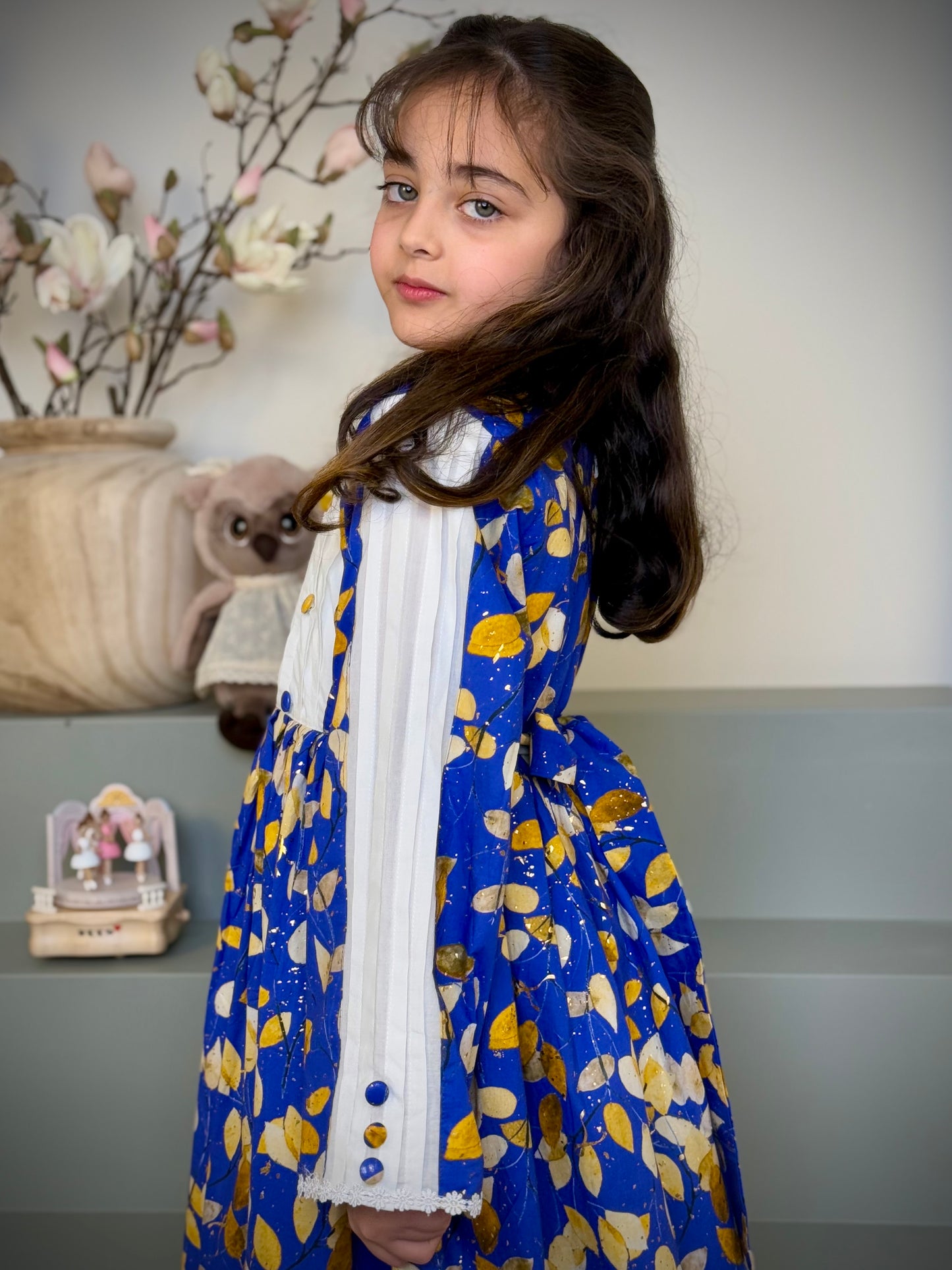 فستان قطن مع دمج السادة