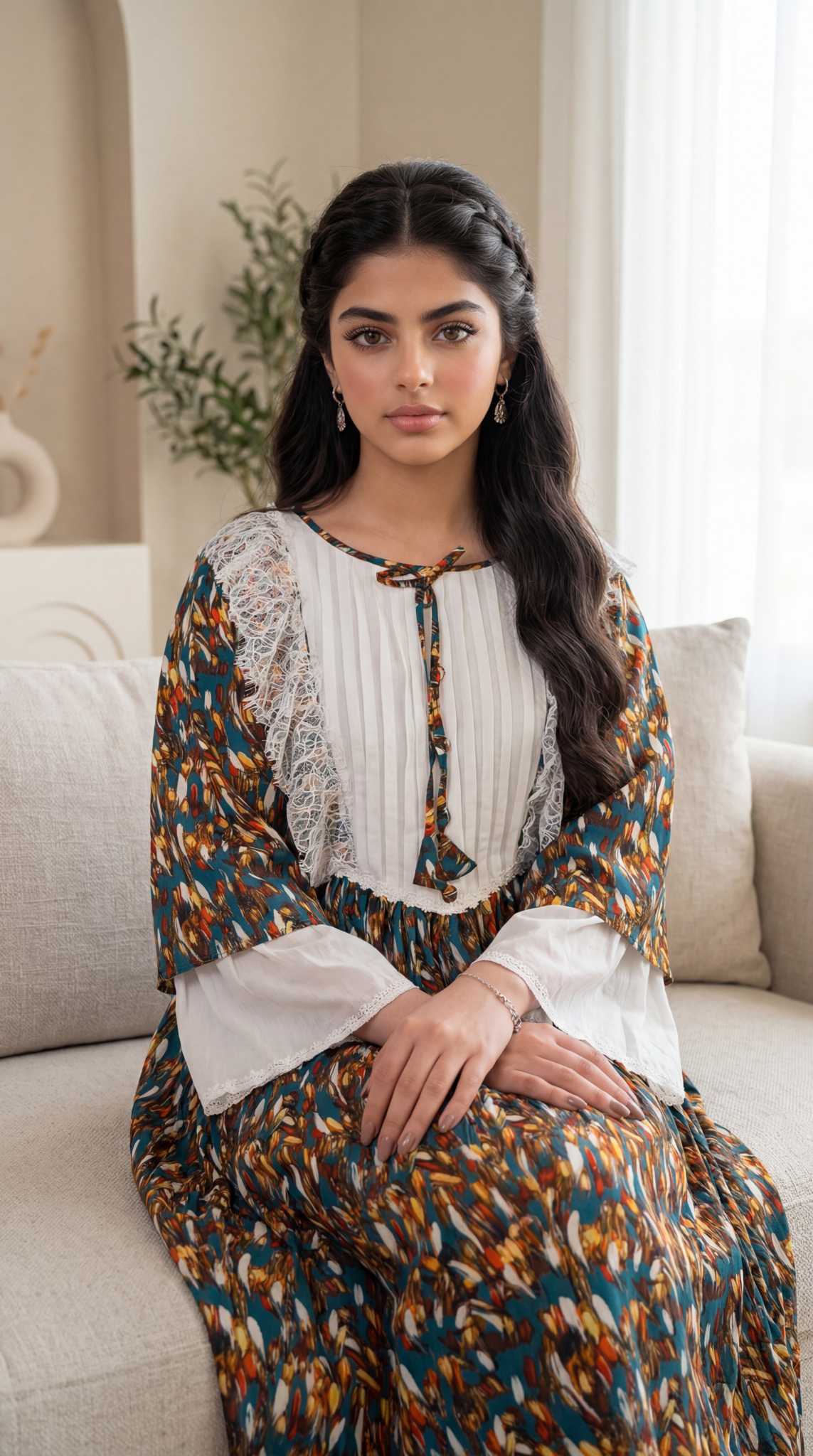 فستان قطن مع دمج السادة