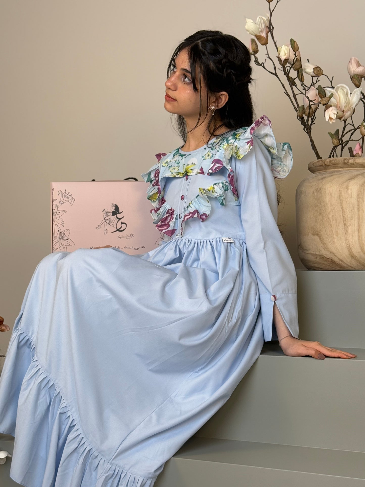 فستان قطن مع دمج السادة