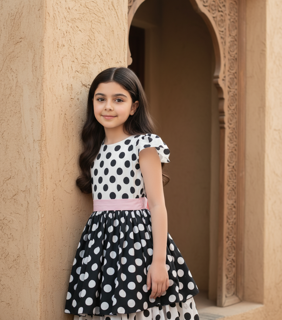 فستان قطن تراثي مع  ودمج لونين