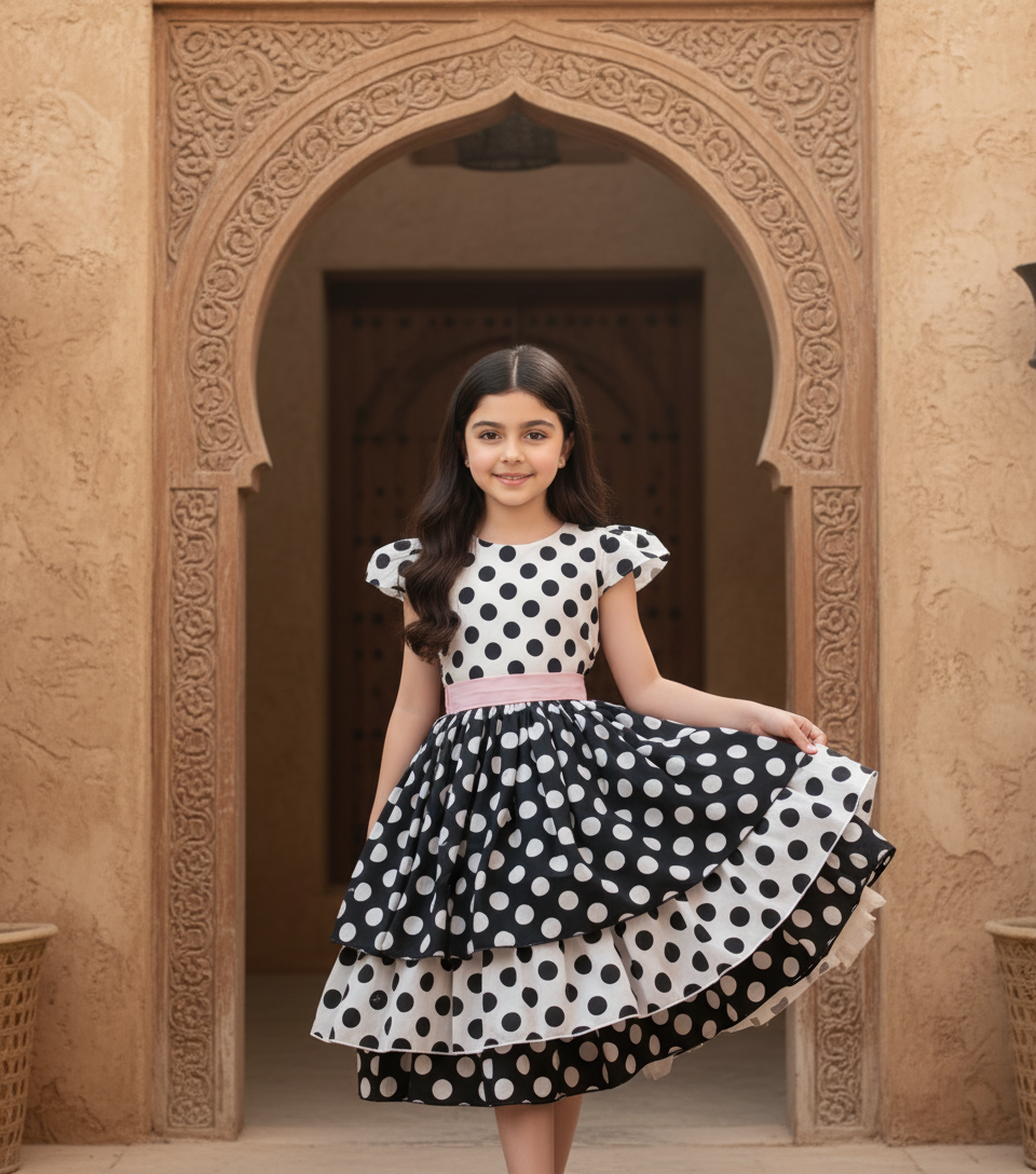 فستان قطن تراثي مع  ودمج لونين