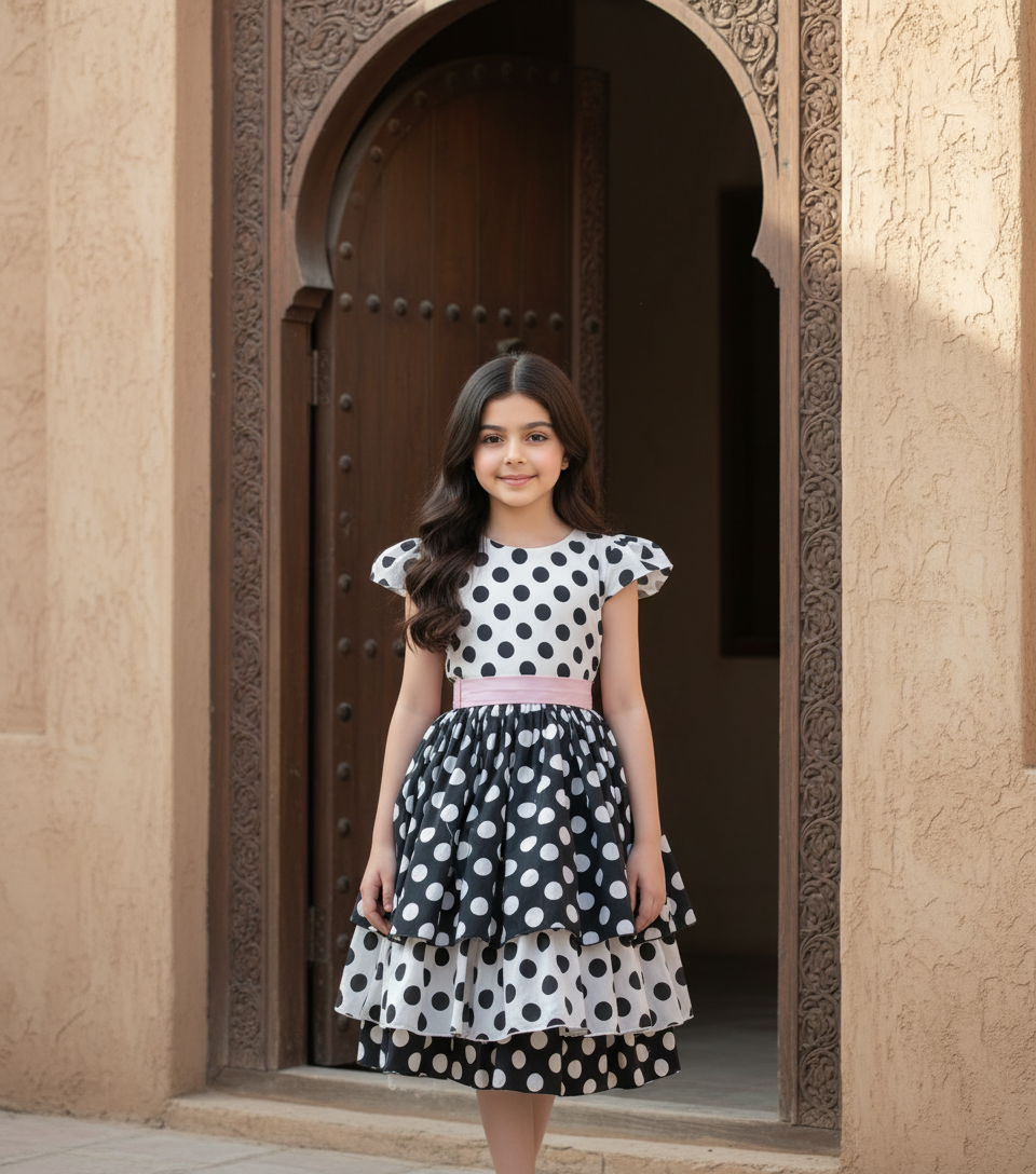 فستان قطن تراثي مع  ودمج لونين