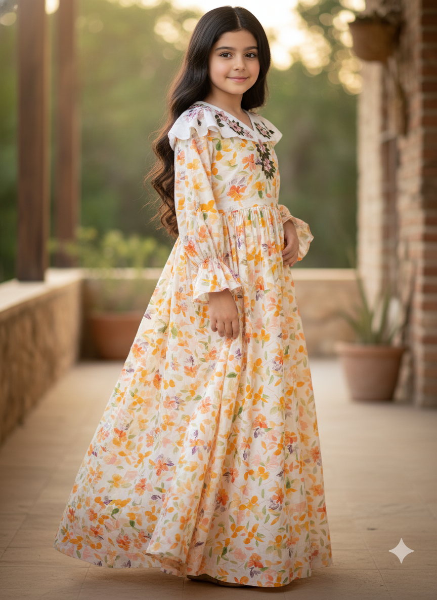 فستان قطن مع تطريز ودمج الساده