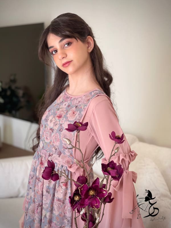 فستان من قطعتين شيفون فصوص مع ستده