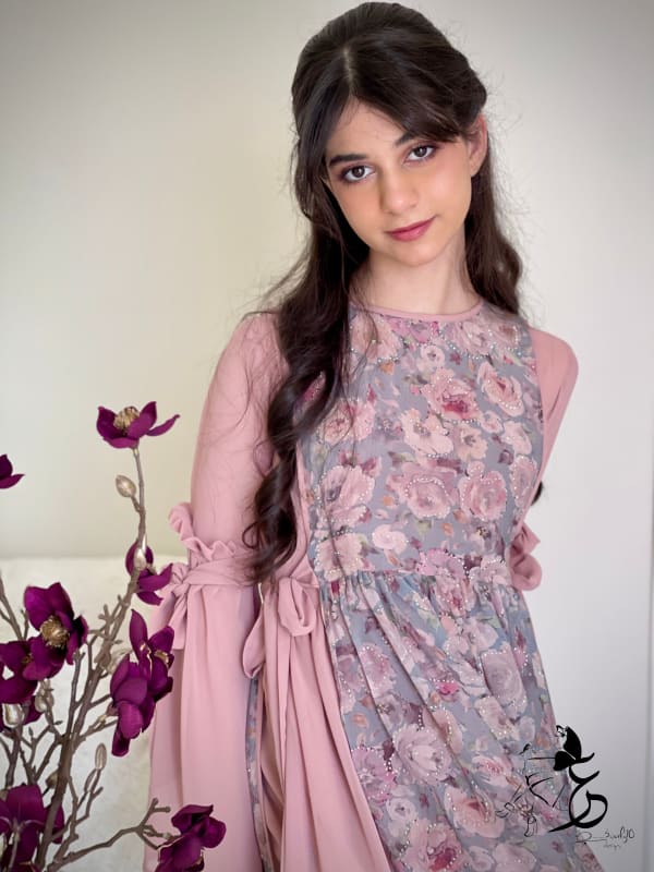 فستان من قطعتين شيفون فصوص مع ستده