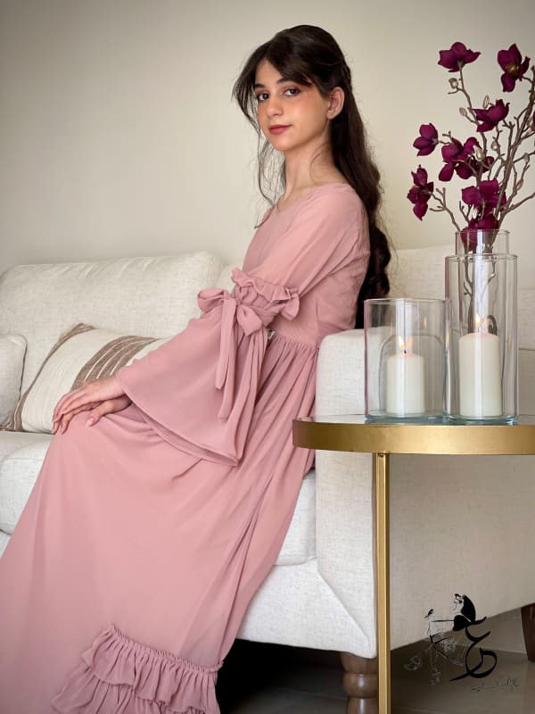 فستان من قطعتين شيفون فصوص مع ستده