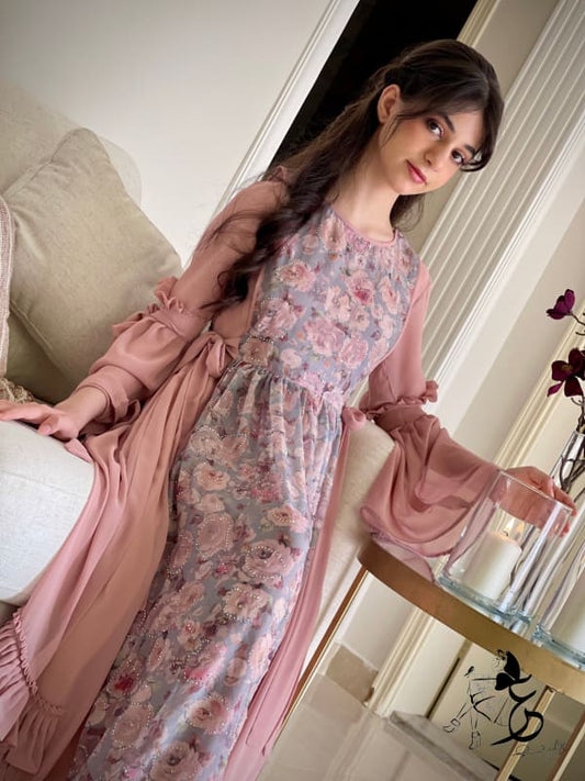 فستان من قطعتين شيفون فصوص مع ستده