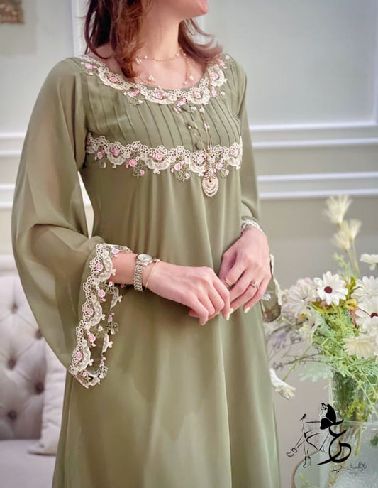 جلابيه دبل شيفون مع دانتيل