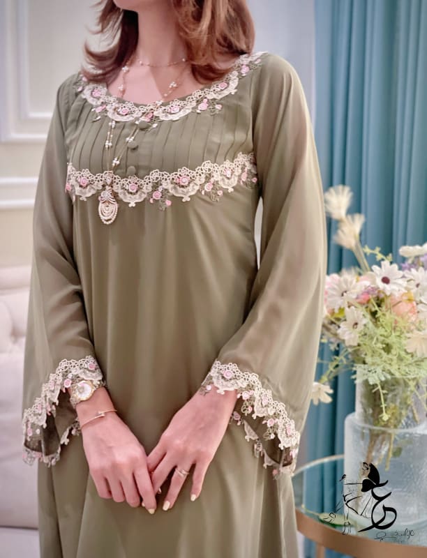 جلابيه دبل شيفون مع دانتيل