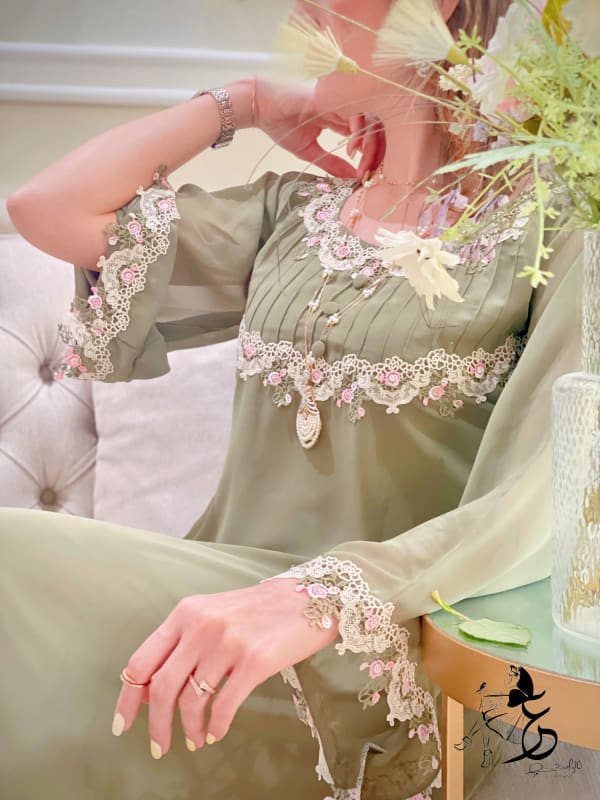 جلابيه دبل شيفون مع دانتيل