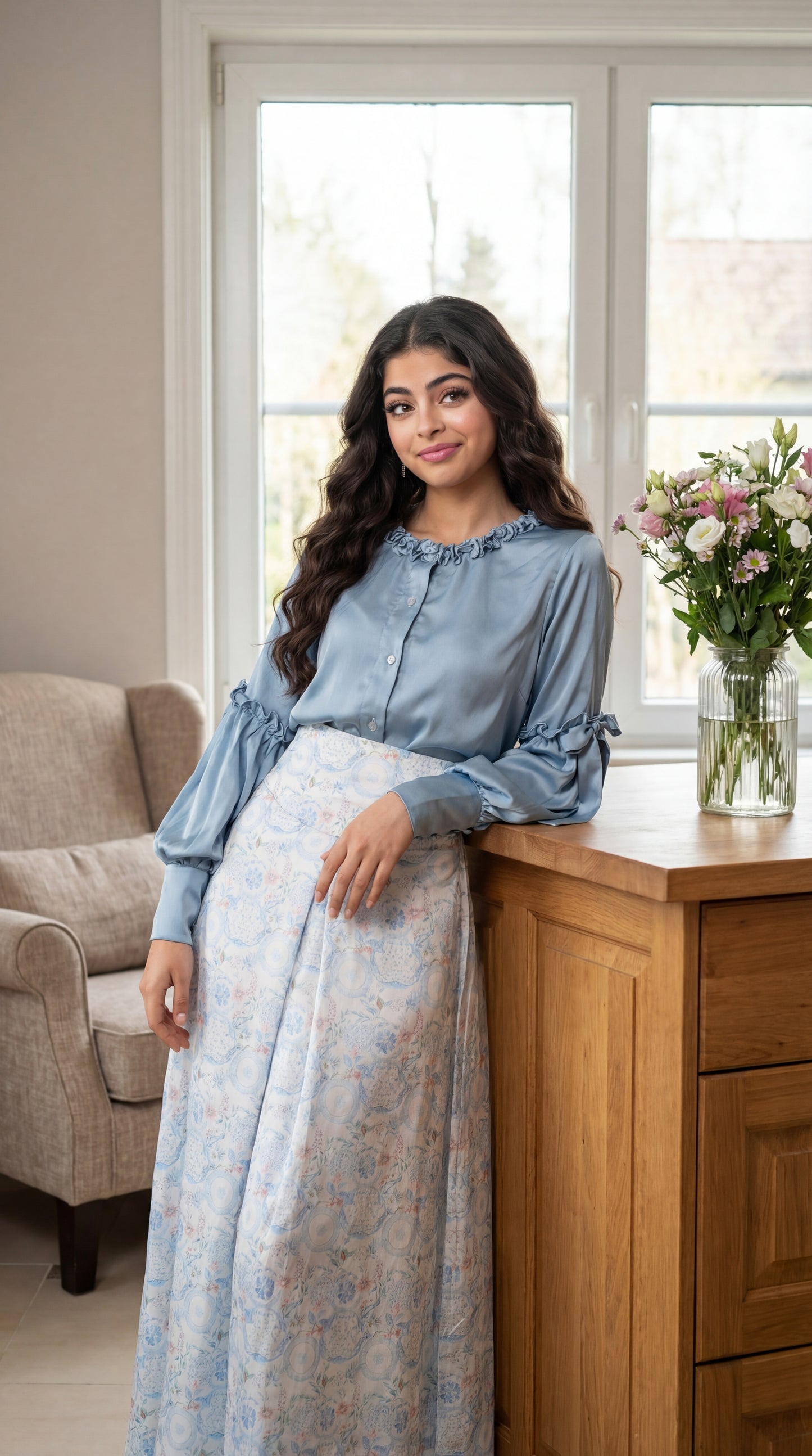 قميص وتنوره حرير