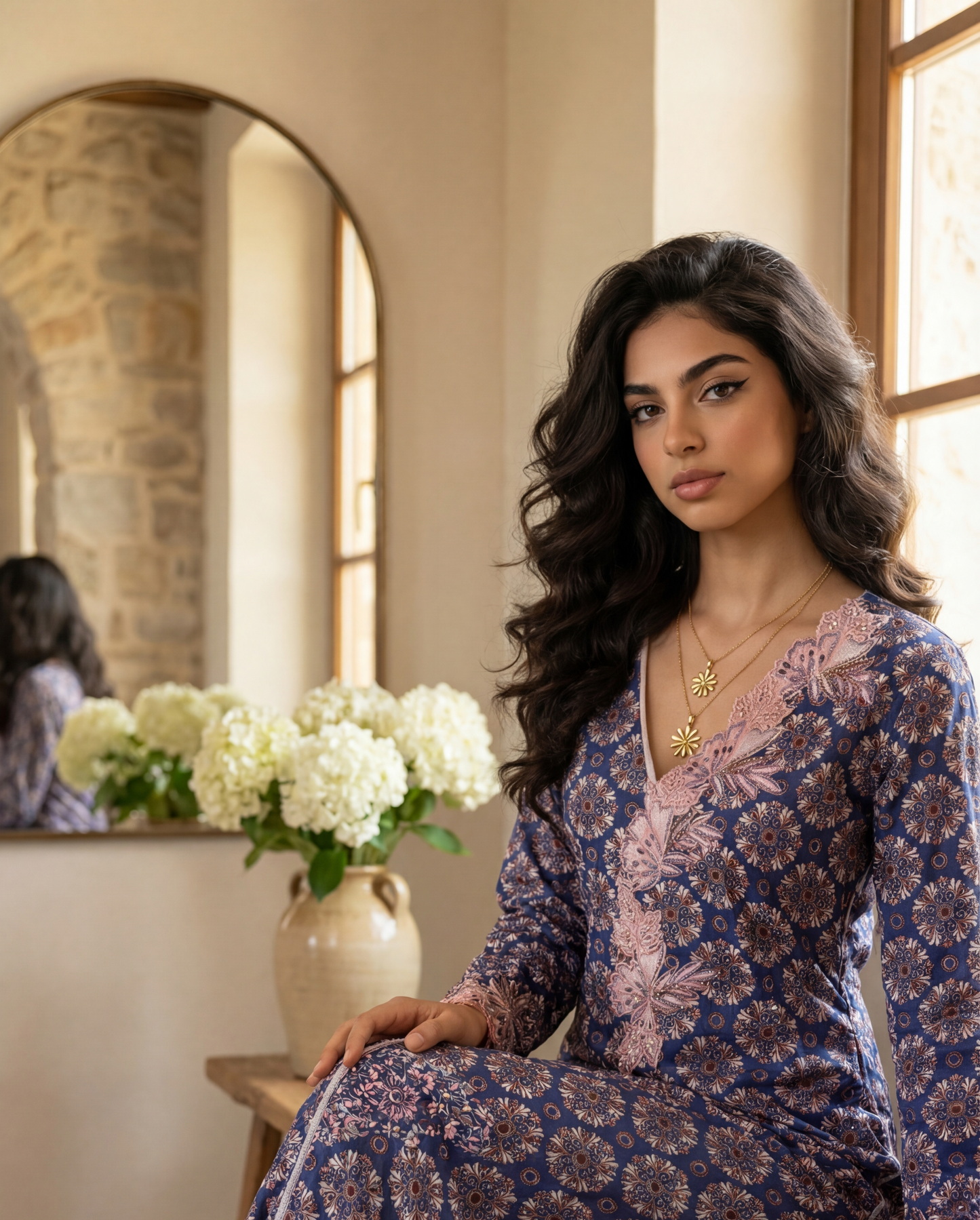 جلابية قطن مع تطريز وشغل شك