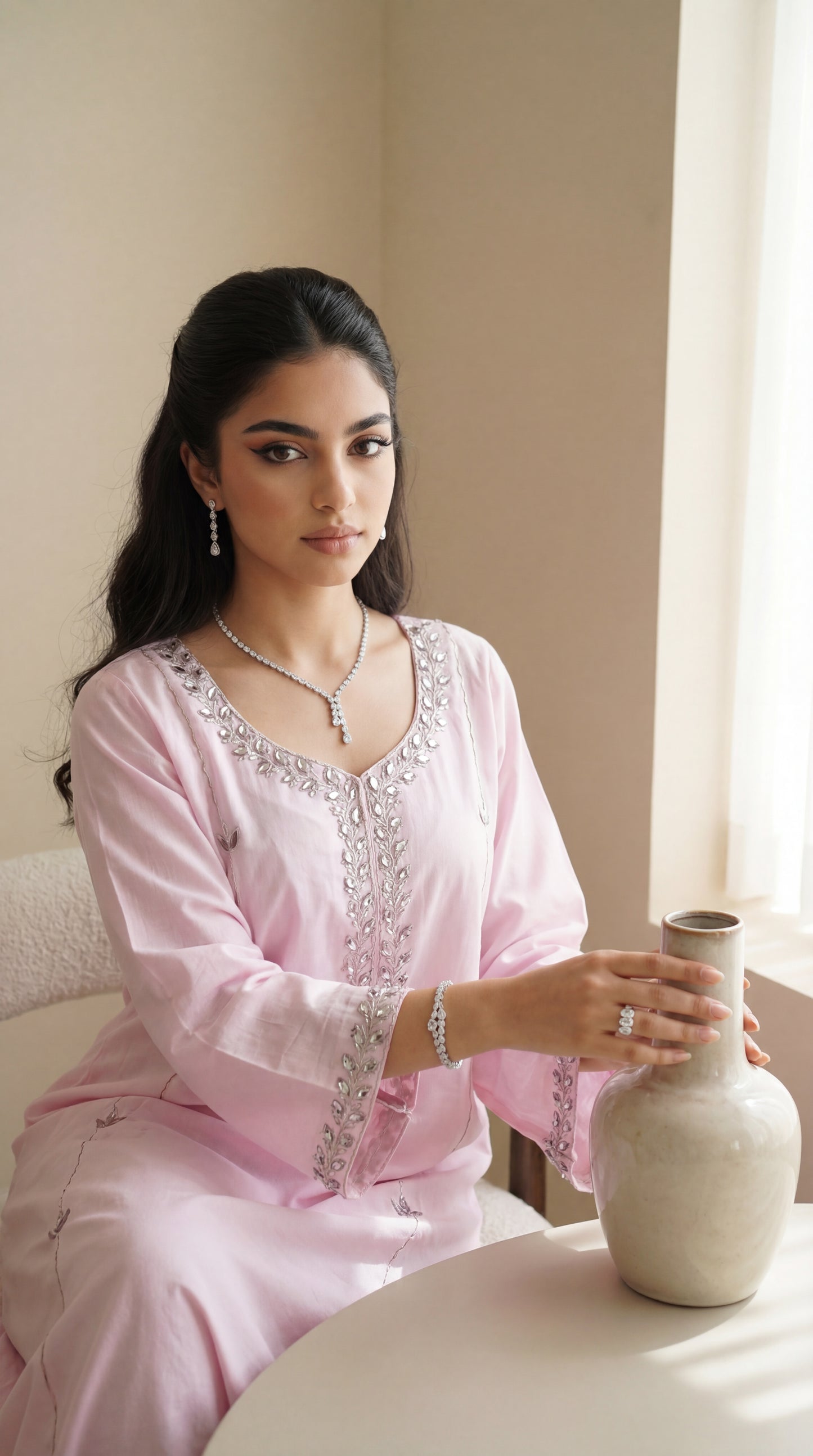 جلابيه قطن ساده مع تطريز وفصوص