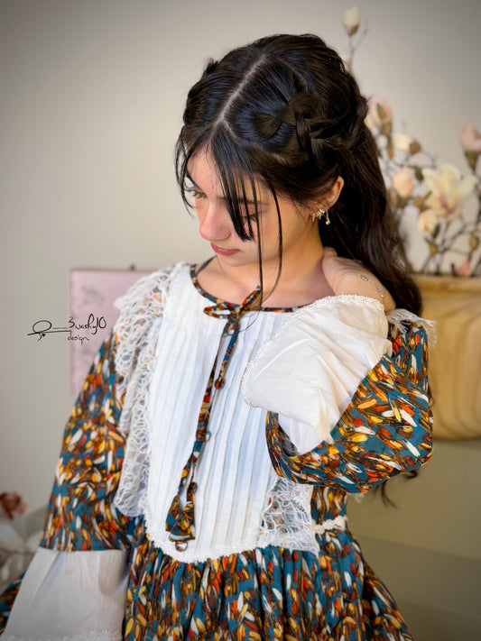 فستان قطن مع دمج السادة