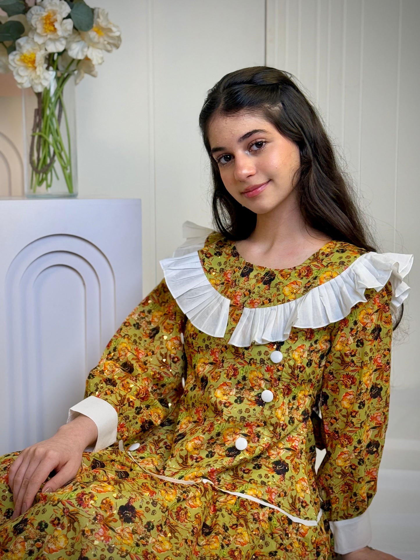 فستان قطن مع دمج السادة