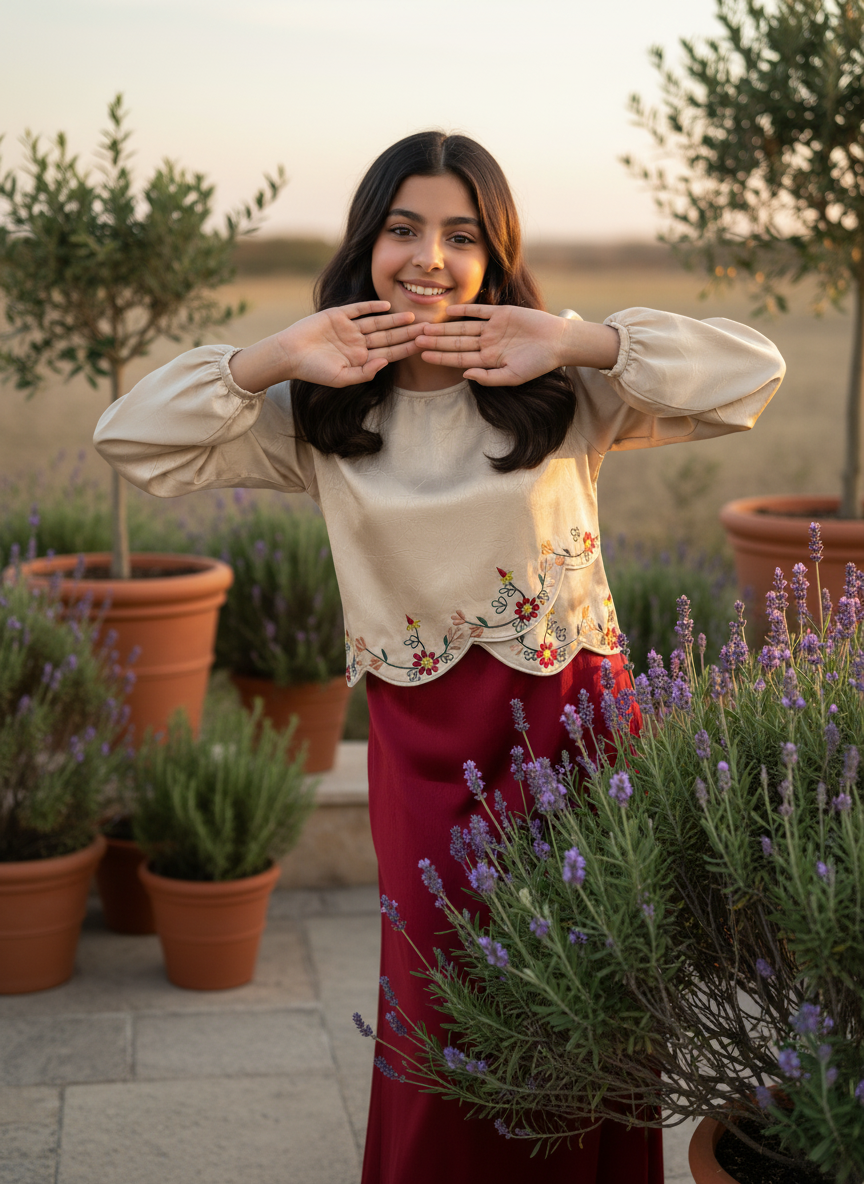 قميص تنوره من الحرير الجاكار  والتطريز