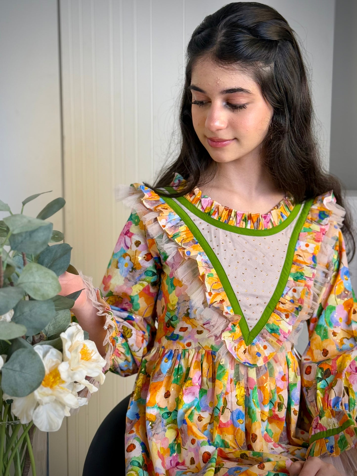 فستان قطن مع دمج السادة