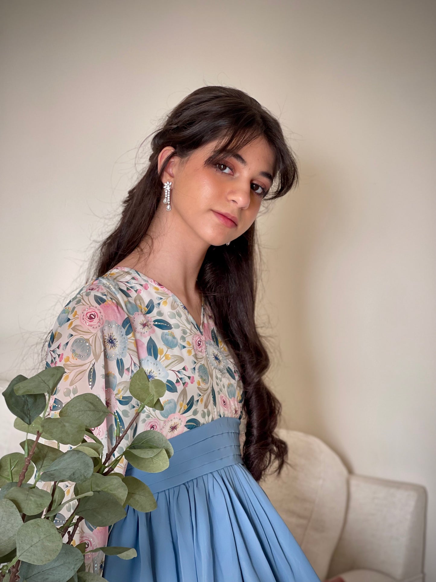 فستان شيفون فصوص مع ساده تسليم  قبل العيد